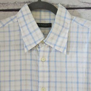 Canali 100% Cotton Checks Plaids Button Down Long Sleeve Shirt - Size Large